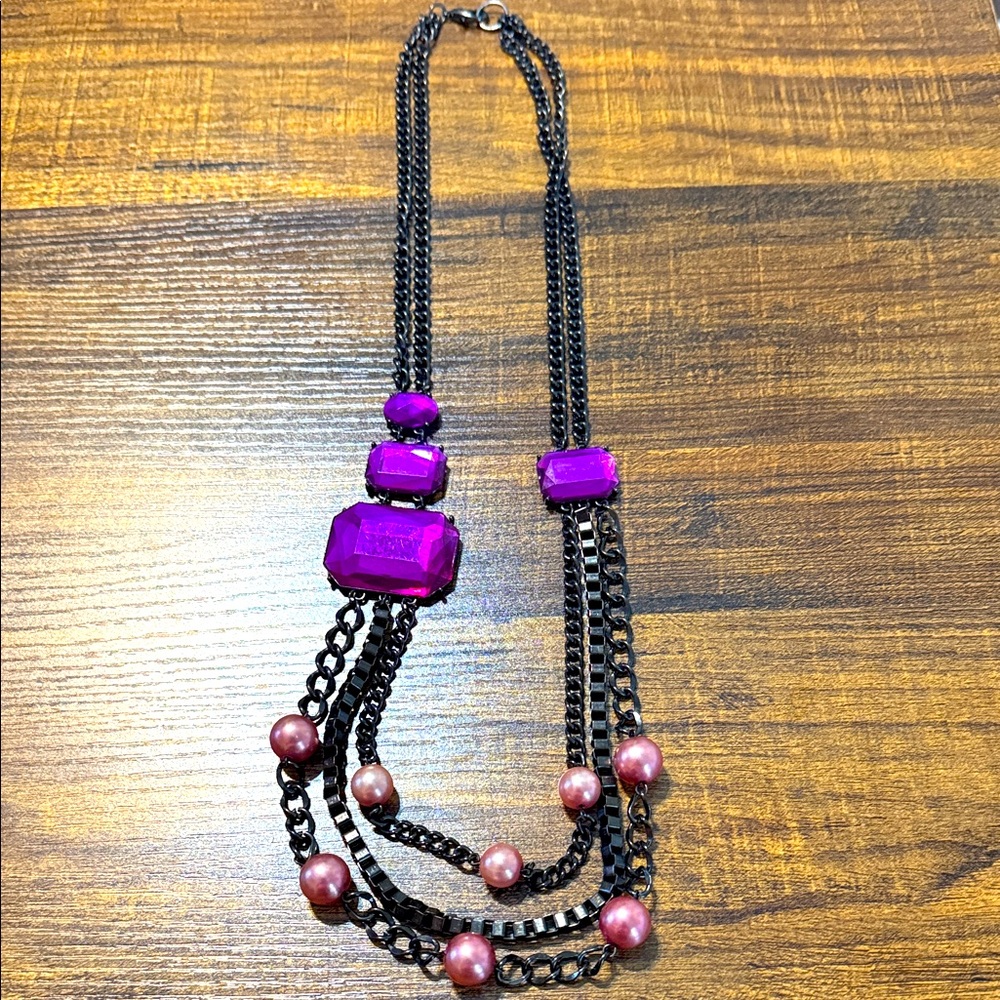 Chic Pewter and Purple Necklace with Pink Accents